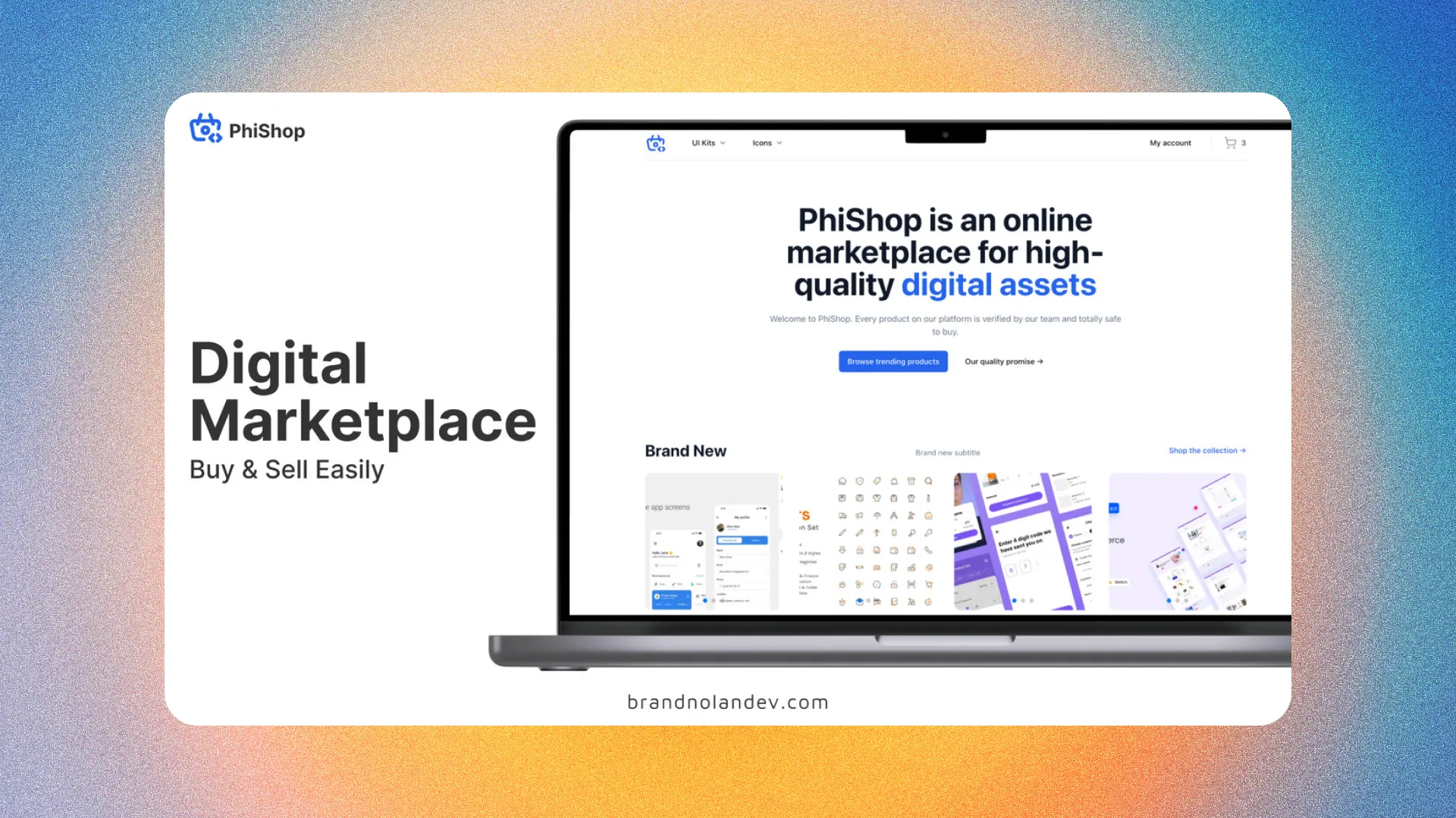 PhiShop application interface showcasing digital marketplace features